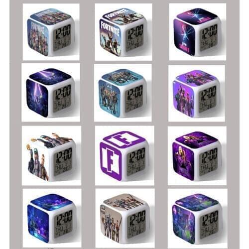 Fortnites Alarm Clock Fortress Night Seven Color Changing Square Clock 3D Digital Printed Clock Kids Teens Wake Up Alarm Clock