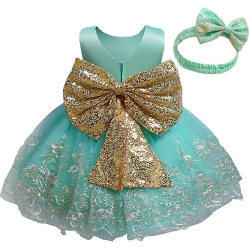 Baby Girls Clothes Flower Lace Wedding Party Dress for 1-5 Yrs Big Bow Tutu Kids Princess Birthday Dresses Elegant Evening Gown
