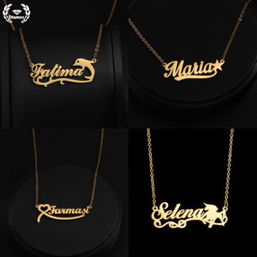 Diamon Fashion Stainless Steel Necklace Custom Name Letter Stainless Steel Necklace Dolphin Heart Pendant for Women Jewelry Gift