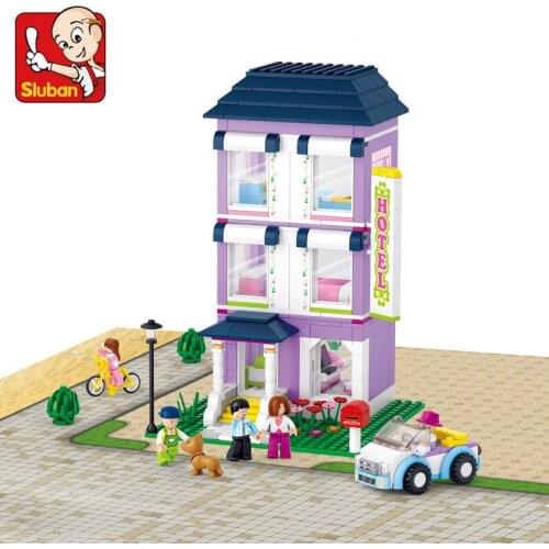 SLuban Pink Dream-Youth Hotel Educational Toys Childrens Assembled House City Building Block Minifigures Toy Gift For Kids