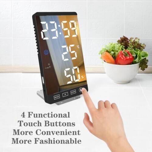 Creative multi-function Alarm Clock Touch Button Mirror Surface Acrylic Large Numbers Digital Clock Bedroom Desktop Ornaments