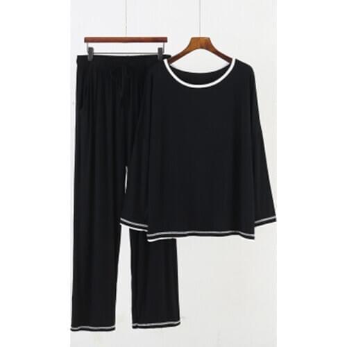 Modal Pyjama Women Long Sleeve Button Shirt Pants 2Piece/Set Sexy Round Neck Casual Mom Big Size Pajamas Set Mom Cozy Homewear