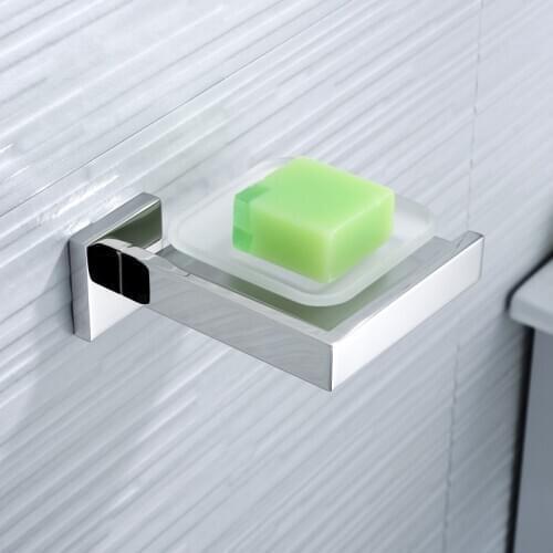 Soap Dish Wall Mounted Stainless Steel Chrome Soap Base With Glass Soap Box Holders Bathroom Accessories Soap Dishes