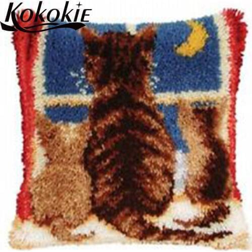 Diy rug needlework set adult crafy kits for carpet latch hook rug kits cushion embroidery animal cat cross stitch sets sale