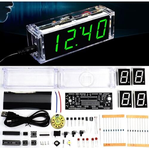 DIY Clock kit Digital Tube Time temperatiure Date Display English Voice time Night Light DIY Electronic kit Soldering project