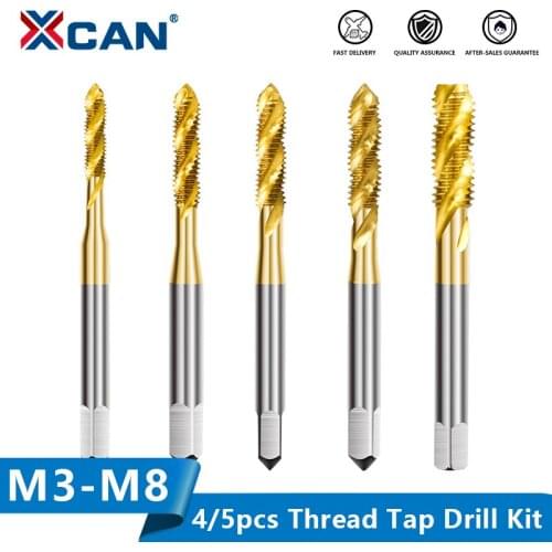 XCAN Thread Tap 4/5pcs M3 M4 M5 M6 M8 Metric Tap Kit Sprial Drill Bit Threading Tools HSS Steel 6542 Screw Tap