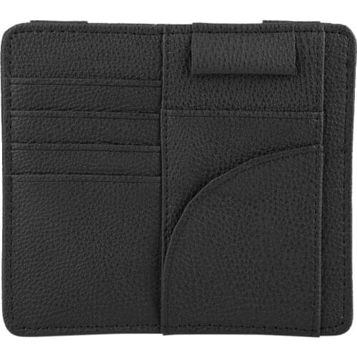 New Multifunctional Universal Black PU Leather Storage Bag Car Sun Visor Card Holder Organizer suitable for all kinds car models
