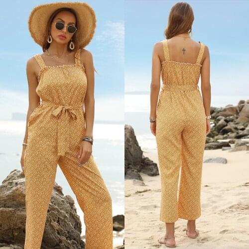 2021 summer new European and American commuter style floral suspenders with flounces tie adult jumpsuit women