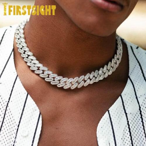 New Silver Color 15MM CZ Miami Box Clasp Cuban Link Chain Necklace Iced Out 5A Zircon Bracelet Hip Hop Fashion Men Jewelry Set