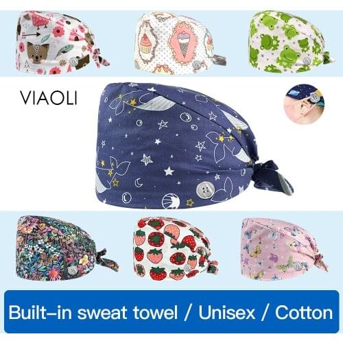 New Breathable cotton Small Animal printing Adjustable Scrubs Cap beauty pet shop work hats dust hat Scrub Cap Wholesale prices