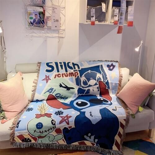 Cartoon Lilo & Stitch Blankets Harajuku Style Cute Background Cloth Tapestry Line Blanket Throw on Sofa Bed Car Cover Keep Warm