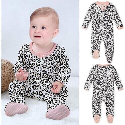 0-18Months Autumn Winter Infant Baby Boys Girls Leopard Print Pajama Sleeper Zip Footed Romper Jumpsuit vêtements bebe fille M4