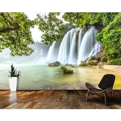 Papel de parede Waterfall flowing down trees and rocks 3d wallpaper,living room tv wall bedroom wall papers home decor mural