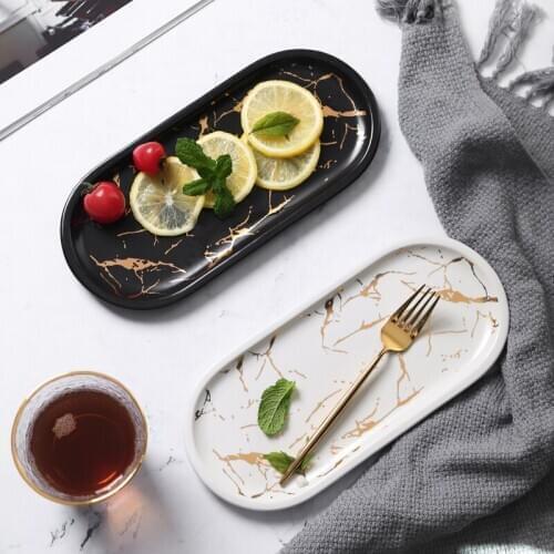 Nordic Wind Marble Rectangular Ceramic Plate Irregular Western Dinner Plate Sushi Plate Household Pallet
