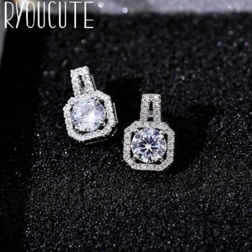 Luxury Brand Silver Color Rhinestone Big Square Earrings for Women Wedding CZ Crystal Cubic Zirconia Earrings 2019