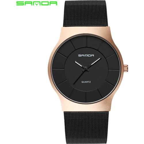 SANDA Fashion Business Mens Simple Style Waterproof Scratch Proof Stainless Steel Strap Quartz Watch