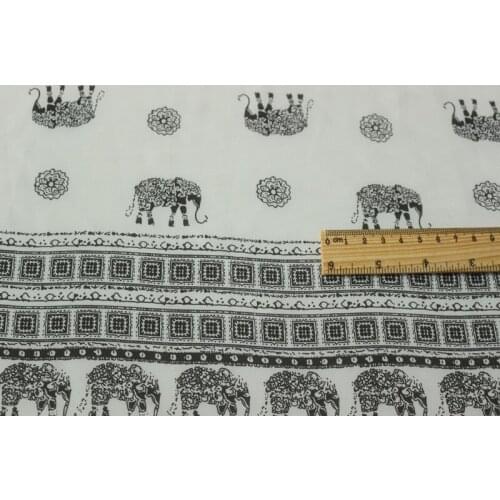 75D chiffon fabric black Elephant background white Positioning printed on both sides for apparel and scarf CH1846