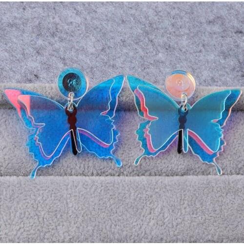 Lovely Laser Colorful Butterfly Acrylic Earrings for Women Girls Transparent Funny Cute Dangle Earrings Fashion Party Jewelry