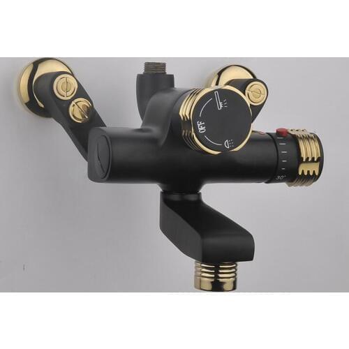 Bathroom faucet shower water mixer tap, Copper Dual handle thermostatic faucet black, Brass thermostatic faucet mixing valve