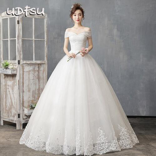 UDFSU Women Boat Neck Vintage Tulle Wedding Dress Lace Up Backless Ball Gowns Lace Floor Length Bride Gown