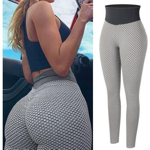 High Waist Grid Leggings Women Seamless Fitness Legging Push Up Booty Leggins Workout Ruched Butt Lifting Slim Stretch Panties