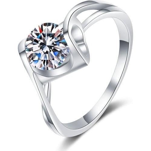 Moissanite Single Drill Ring Passed Diamond Test Stone 925 Sterling Silve Love Ring 0.5-1CT Women Fashion Wedding Luxury Gift