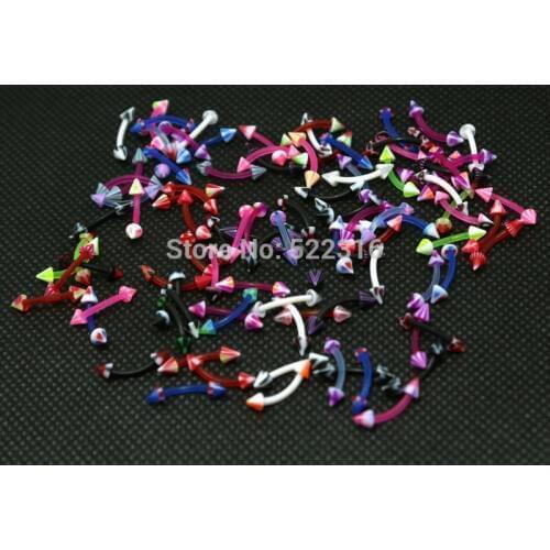1.2*8*3/3mm eyebrow jewelry curved ring mix color with spike design 100pcs acrylic body piercing jewelry bioplast barbell