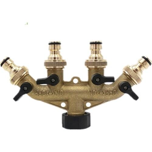 1PC 4 Way Brass Tap Adaptor Hose Valve Manifold Hose Splitter Tap Adaptors Hose End Fittings Four Channel Water Distributor