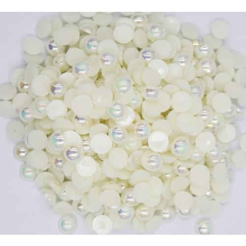 2mm,4mm,5mm,6mm,8mm,10mm,12mm Jelly Pearl White AB beige AB Flat back ABS round Half Pearl beads, imitation plastic half pearl