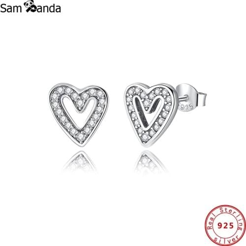 2020 Original 925 Sterling Silver Earring Silver Heart Love Piercing Crystal For Women Birthday Gift Fashion Jewelry