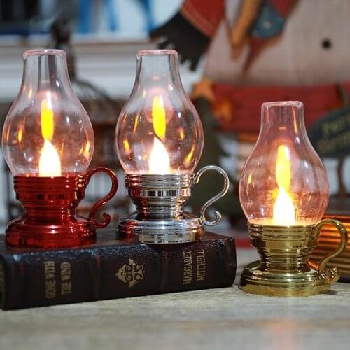 2021 Small Night Electronic Candle Plastic Wind Lantern Kerosene Lanterns Oil Lamp Classic Retro Family Decorative Lights