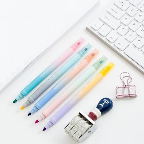 5pcs Color on Color Highlighter Pen Dual Side Writing Fluorescent Marker Liner Drawing Pens Office School Supplies F723
