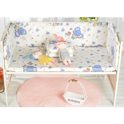 5PCS Cotton Crib Bed Linen Kit Cartoon Baby Bedding Set Crib Bedding Set Bed Linen juego de cama (4bumper+sheet)