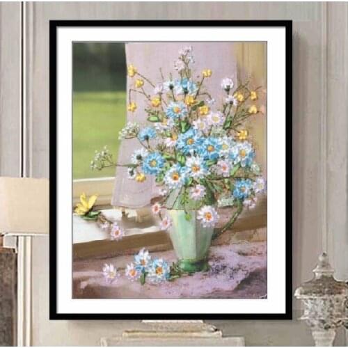 55x45cm Listening note Ribbon embroidery kit stain painting set handcraft kit DIY handmade needlework art home decor