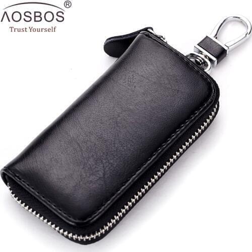 Aosbos Men Genuine Leather Key Case Wallet Women Multifunctional Waterproof Key Holder Organizer Lady High Quality Key Bag