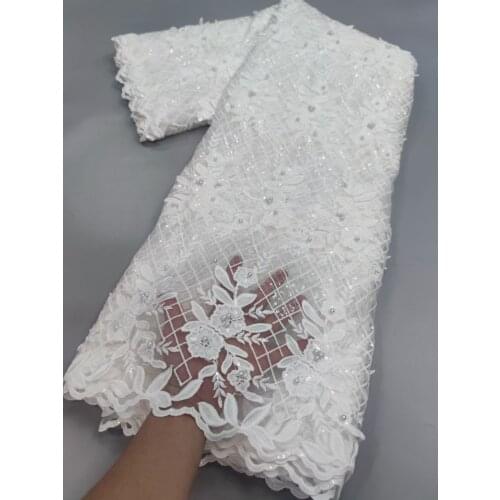 White African Lace Fabric 2021 High Quality Nigerian Tulle Lace For Dress Latest French Net Lace With Beads Senegal Lace 5yards