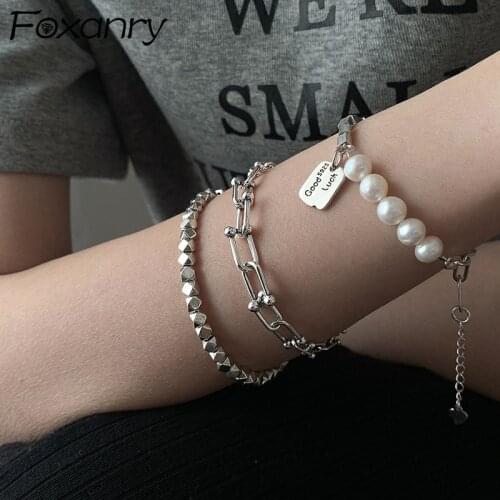 Foxanry 925 Sterling Silver Bracelet New Trendy Sweet Couples Creative String of Beads U-shaped Chain Party Jewelry Wholesale