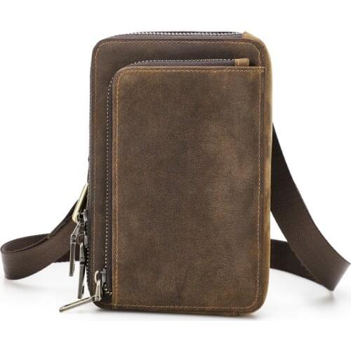 2021 Brand Men Shoulder Bags Crazy Horse Leather Crossbody Bag Casual Waist Pack Fanny Belt Bag For Male Small Phone Pocket