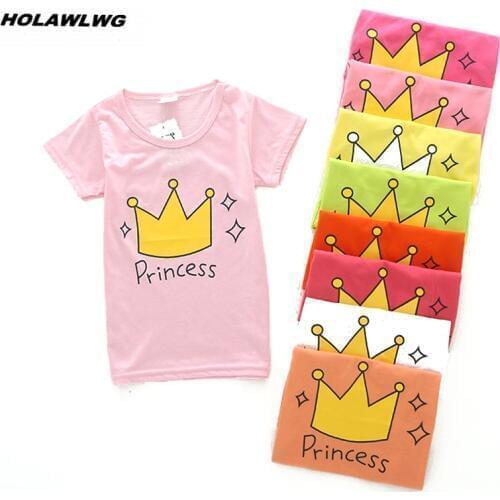 New children T-shirts girls cotton T shirts baby princess crown pattern cute clothes kids short sleeve summer clothing