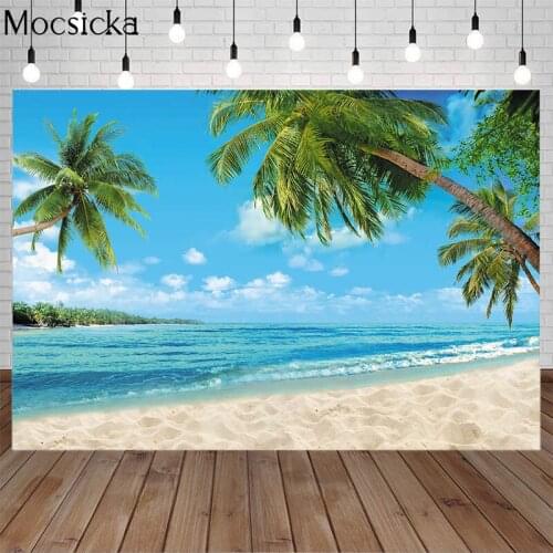 Summer Backdrops Tropical Sea Beach Sky Nature Landscape Photography Background Hawaii Vacation Palm Tree Props Photo Studio