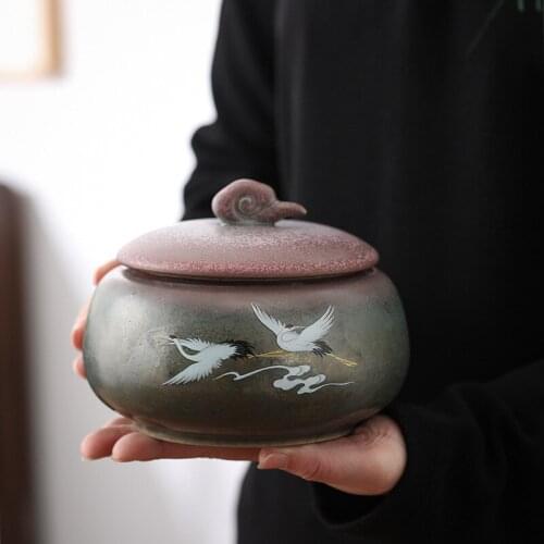 Tea Containers Kiln Baked Colorful Handmade Vintage Large and Small Number Ceramic Sealed Can Pu'er Tea Tea Container Pet Urn