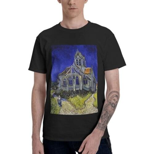 Vincent Van Gogh Landscape T Shirt Men 100% Cotton T-shirts Harajuku Tshirt Short Sleeve The Church In Auvers Architecture Tee
