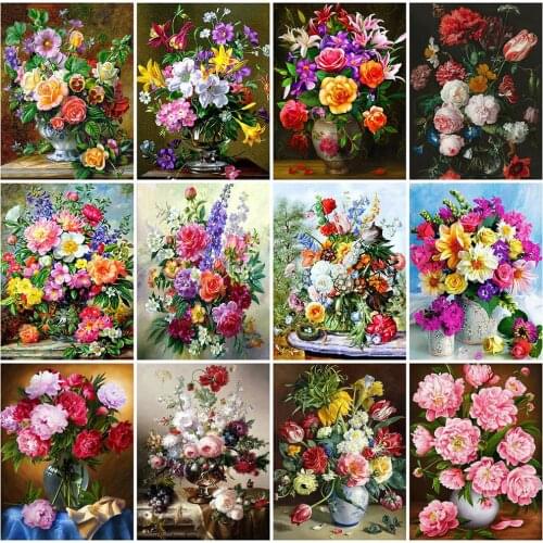Huacan 5D DIY Diamond Painting Flower Kits Diamond Embroidery Cross Stitch Rose Full Square Mosaic Home Decoration