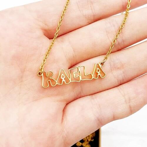 Customized Fashion Stainless Steel Name Necklace Personalized Letter Gold Choker Necklace Pendant Nameplate Gift