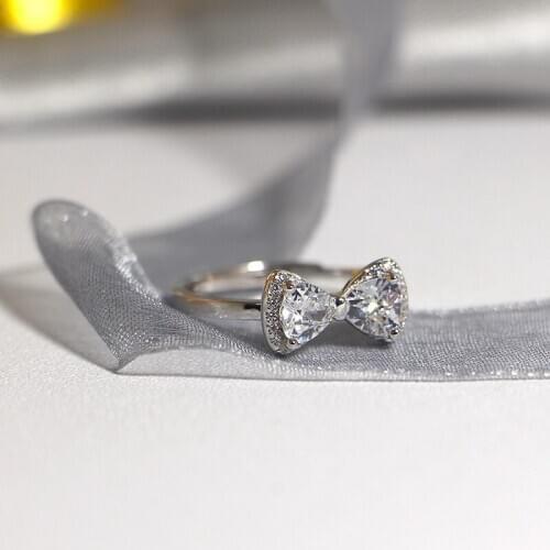 Elegant Quality 925 Rings Adjustable Stylish Sweet Bow Shape Ring 925 Sterling Silver Ring for Women