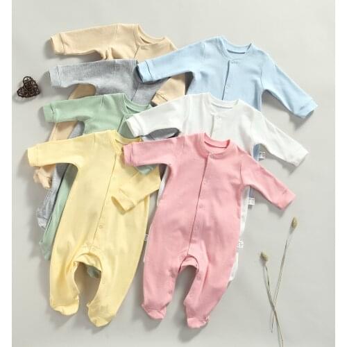 2021 0-12M Newborn Infant Baby Girls Boys Footies Long Sleeve Solid Jumpsuits Spring Autumn Pudcoco Foot Cover Soft Foofits