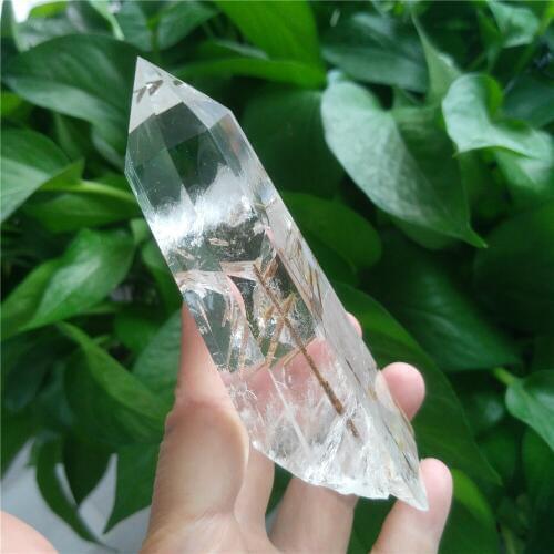 Crystal Quartz Wand With Green Rutilated Crystal Quartz Point Chakra Quartz Point Reiki Healing Crystal Quartz Wand