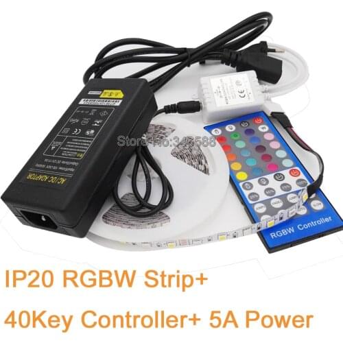 5M 12V SMD 5050 RGBW / RGBWW LED Strip Light Flexible Tape 60LED/M IP20 Non-Waterproof + 40key IR Remote Controller+12V 5A Power