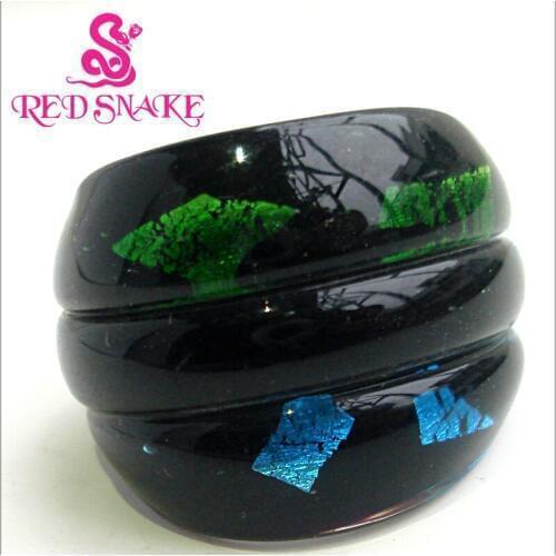 RED SNAKE Fashion Ring Handmade black with green and blue color Murano Glass Rings