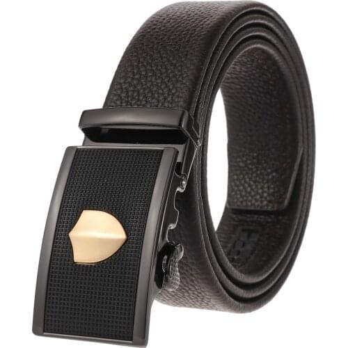 PATEROY First Layer Leather Belts for Men Genuine Leather Automatic Buckle Luxury Designer Belt Male High Quality Black Brown